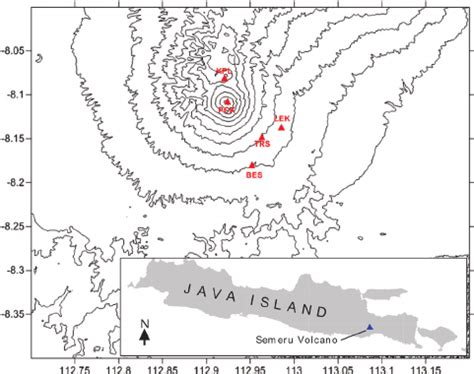 Topographic map of Mt Semeru volcano showing the locations of seismic... | Download Scientific ...