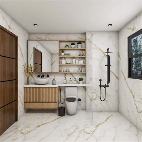 Bathroom Design With Cream-Toned Tiles | Livspace