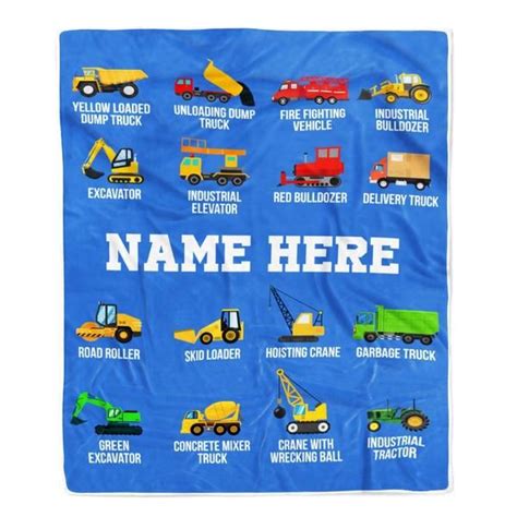 Personalized Baby Name Blanket Dump Truck Bulldozer Construction Tractor Firetruck Boy Kids Son ...