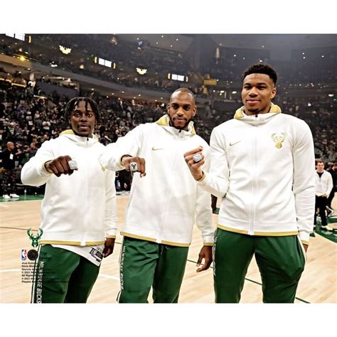 Giannis Antetokounmpo Jrue Holiday & Khris Middleton Milwaukee Bucks Unsigned 2021 NBA Finals ...