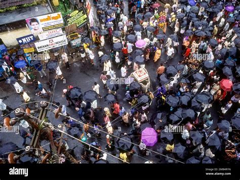 Rain during Atham festival procession in Tripunithura near Ernakulam, Kerala, India, Asia ...