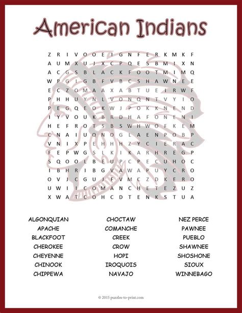 Native American Crossword Puzzle Printable | Printable Crossword Puzzles