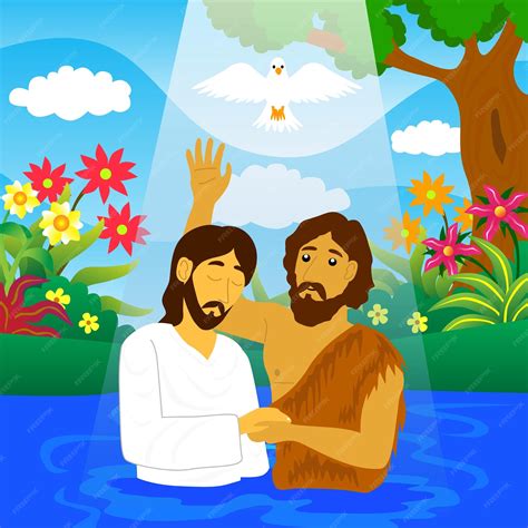 Premium Vector | Illustration of Jesus being baptized in the jordan river