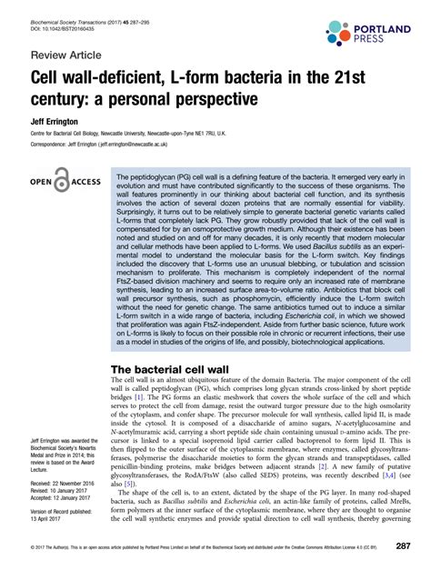 (PDF) Cell wall-deficient, L-form bacteria in the 21st century: A ...