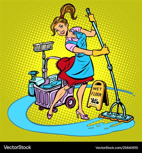 Cleaning lady washes floor Royalty Free Vector Image