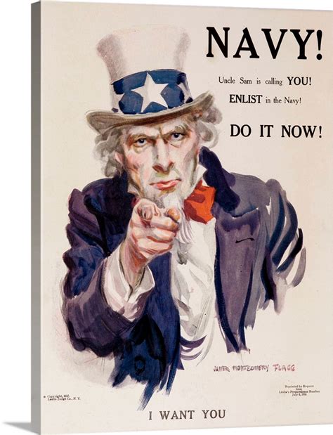 Navy! Uncle Sam Is Calling You! American Wwi Recruiting Poster Wall Art, Canvas Prints, Framed ...