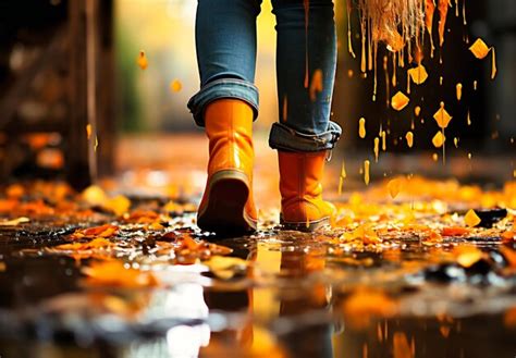 Premium AI Image | with rain boots and colorful umbrella in the puddle