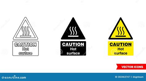 Caution Hot Surface Hazard Sign Icon of 3 Types Color, Black and White ...