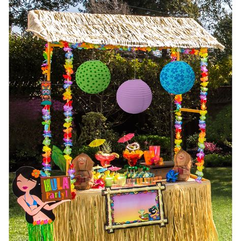 Tiki Bar Decorating Kit, with Flower Garlands and Reusable Tiki Bar Hut - Walmart.com