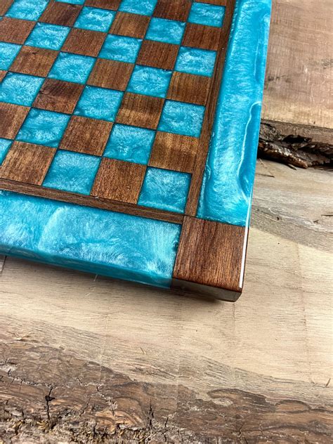 Turquoise Diamond Black Walnut Chess Board (With Border) | Southern ...