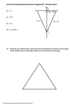 Geometry Worksheet: Perpendicular Bisectors by My Geometry World