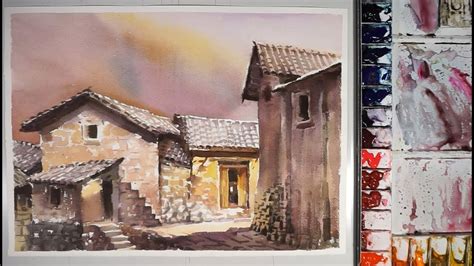 Chinese Old Village - Watercolor Landscape Painting - YouTube