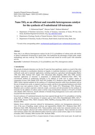 Nano ti o2 as an efficient and reusable heterogeneous catalyst for the synthesis of 5 ...