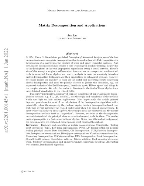 (PDF) Matrix Decomposition and Applications