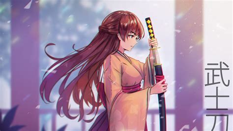 Anime Girl With Katana And Kimono