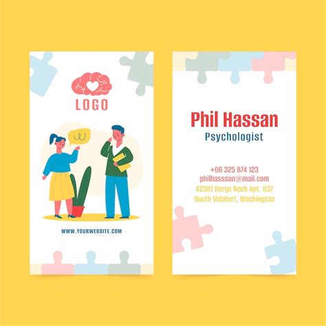 Premium Vector | Flat psychologist vertical business card template