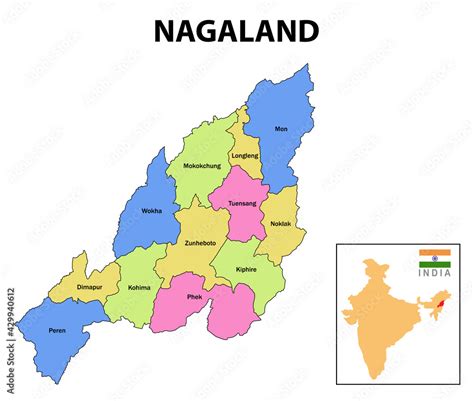 Nagaland map. District map of Nagaland. Nagaland map with district and ...