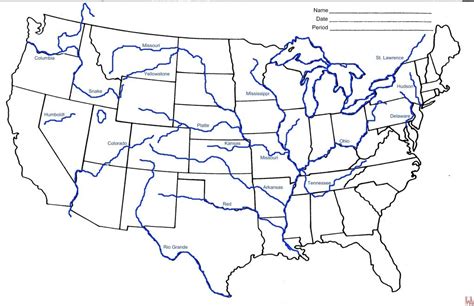 Us Major Rivers Map Printable New Unlabeled Map Us Rivers Us Rivers | Big United States Map ...