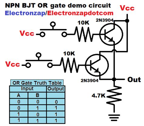 Brief NPN BJT OR Logic Gate Circuit 2N3904 Bipolar Junction Transistors - Electronzap