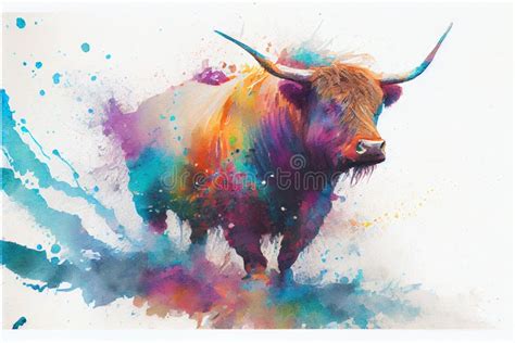 Colouful Highland Cow Watercolor Stock Illustration - Illustration of multicolored, wild: 266887860