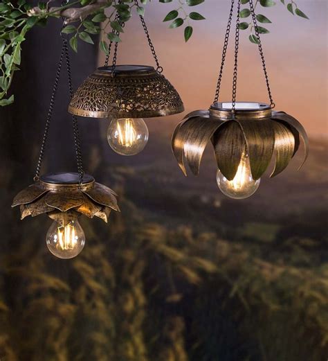 Antiqued Metal Hanging Solar Light - Daisy | Wind and Weather | Hanging solar lights, Solar ...