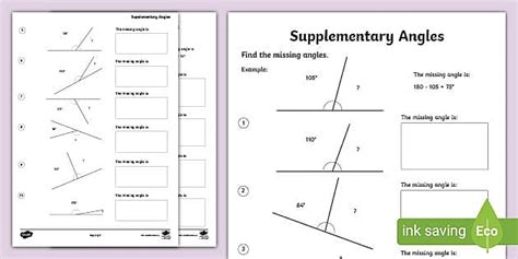 Supplementary Angles Worksheet | Maths Angles Worksheet