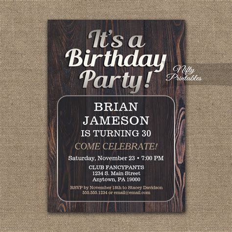 Mens Birthday Invitation Adult For Man PRINTED - Nifty Printables