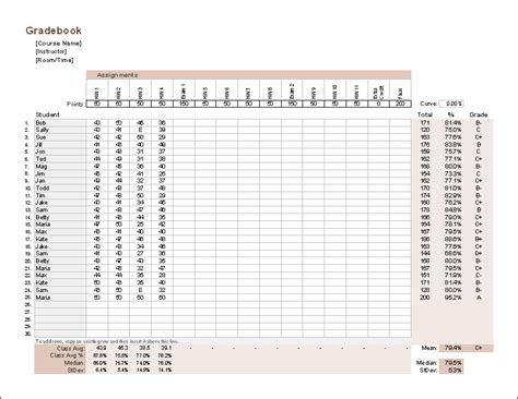 Gradebook Excel Template