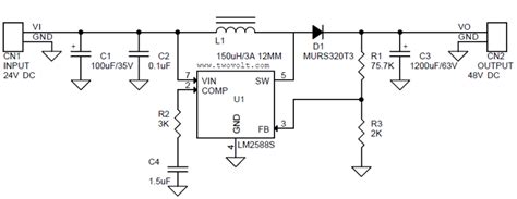 24V to 48V @ 1.5A Step-Up DC-DC Converter using LM2588 - Electronics-Lab.com