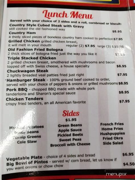 Online Menu of Sharon's Cafe, Marion, NC