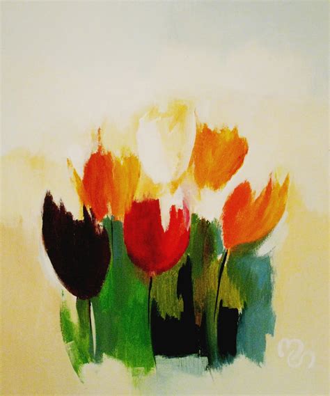 armoa: WHITE TULIP, acrylic painting on canvas, 40x50 cm