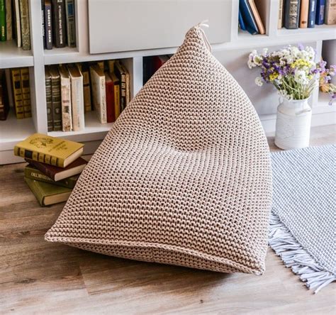 Knit beige bean bag chair Lounger bean bag chair Crochet pouf | Etsy in ...