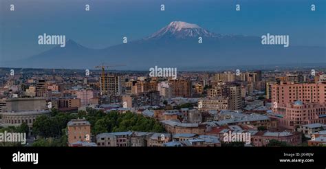 City skyline of Yerevan, Armenia at sunrise, with Mt Ararat in ...