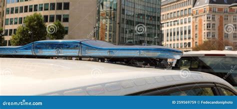 Blue Flashing Lights of the Police Car during Patrolling Stock Image ...