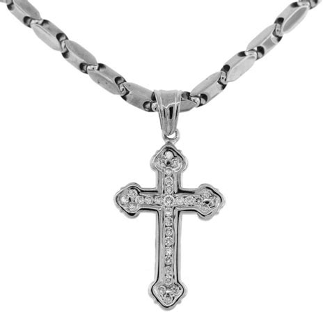 14k White Gold Diamond Cross Pendant Chain Necklace - Raymond Lee Jewelers