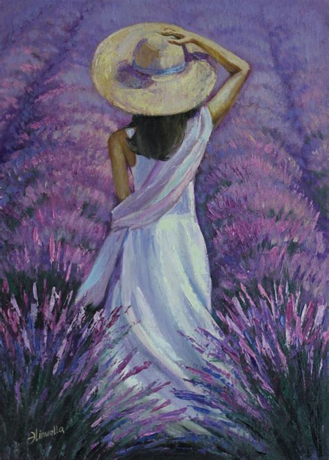 A Girl and lavender field Painting by Elina Kondratyuk