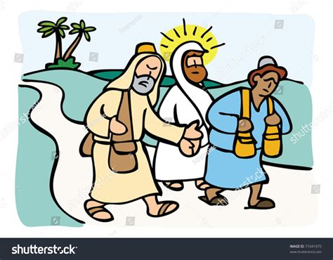 Jesus And Two Disciples Road To Emmaus Stock Vector Illustration ...