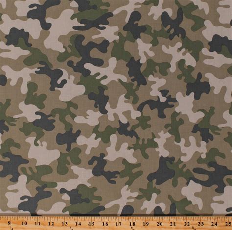 Cotton Camouflage Camo Hunting Army Green Tan Cotton Fabric Print by the Yard (STELLA-1723-FOREST)