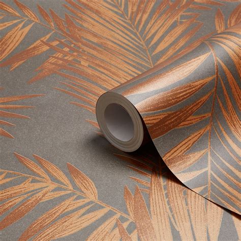 Arthouse Cressida Copper & Grey Leaves Glitter Effect Wallpaper | Clearance | DIY at B&Q