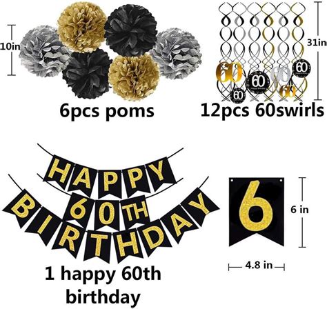 Black & Gold Glittery 60th Birthday Banner & Decor Kit - Sparkling ...