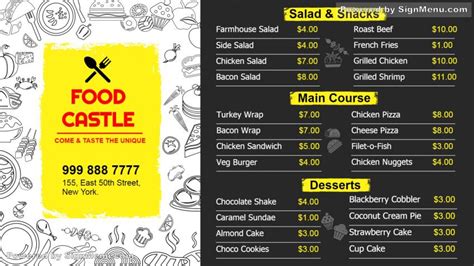 digital template of Food Menu TV Screen Design