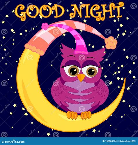 Good Night. Card with Cute Sleeping Owl. Illustration Stock Illustration - Illustration of ...