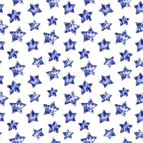 Blue Stars Seamless Pattern, Watercolor Illustration Stock Illustration ...