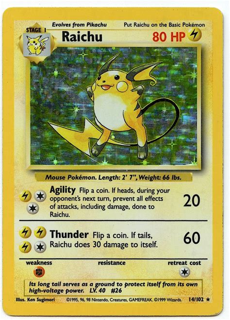 Lot - Pokemon Raichu 80 HP 14/102 Holo Card