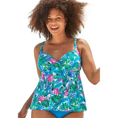 Swimsuitsforall - Swimsuits For All Women's Plus Size Bra Sized Faux Flyaway Underwire Tankini ...