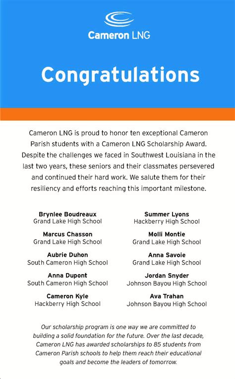 Cameron LNG - Congratulations to the 2021 recipients of...