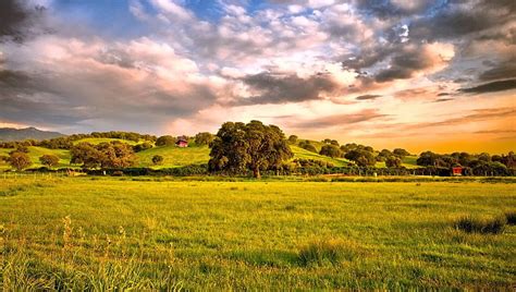 Wonderful rural landscape, farms, tree, clouds, fences, HD wallpaper ...