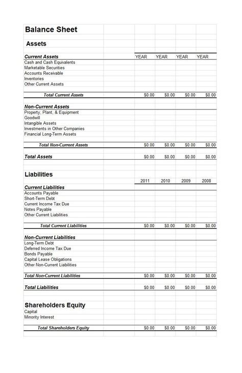 Printable Template Balance Sheet - The Templates Art