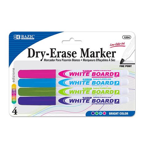 Dry-Erase Markers - 4 Pack, Assorted Bright Colors