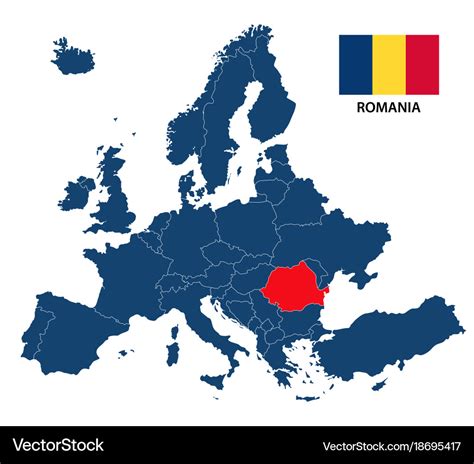 Map of europe with highlighted romania Royalty Free Vector